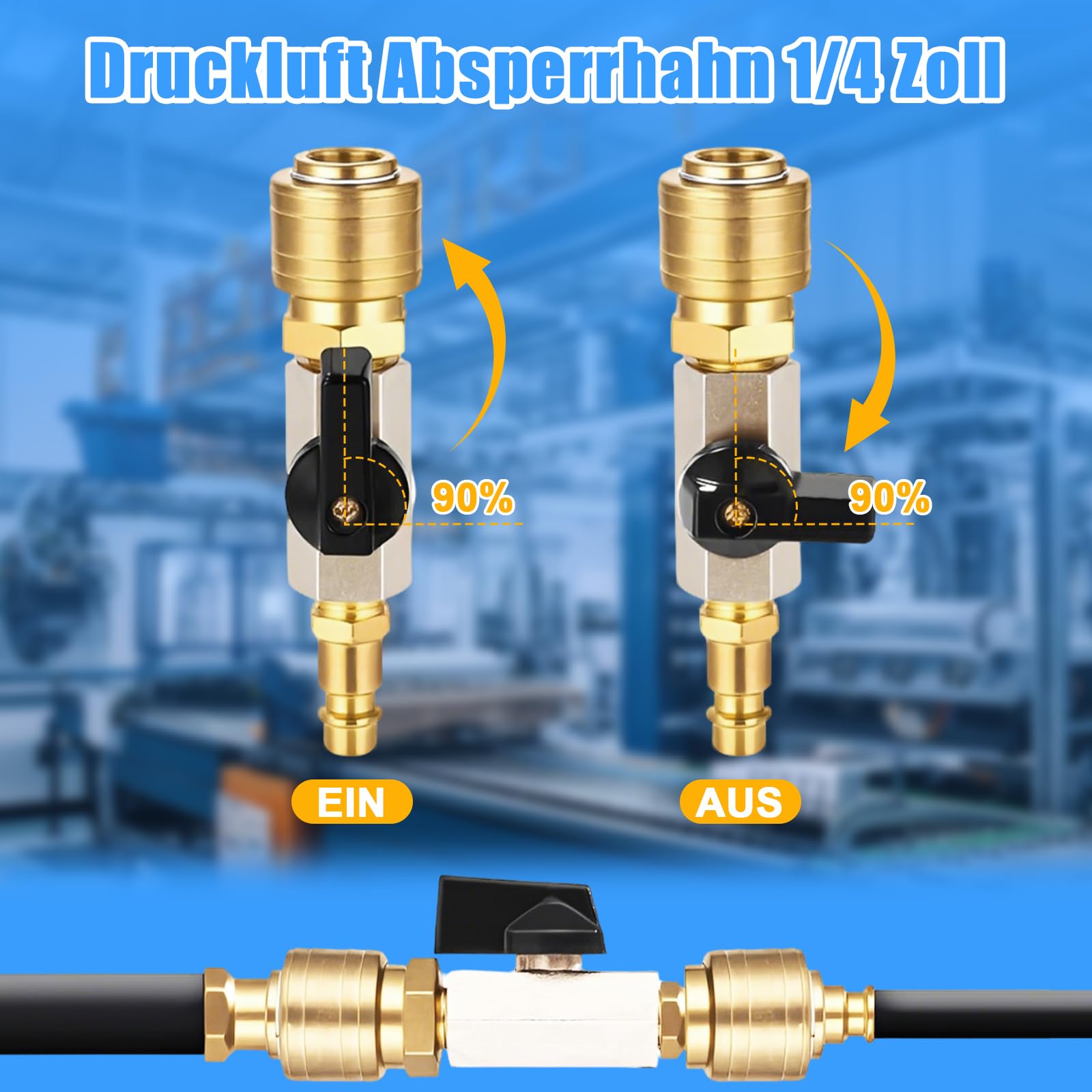 Valvola di intercettazione ad aria compressa 1/4 pollici, attacco ad aria compressa, adattatore ad aria compressa, attacco rapido ad aria compressa, valvola di riempimento dell'aria compressa in