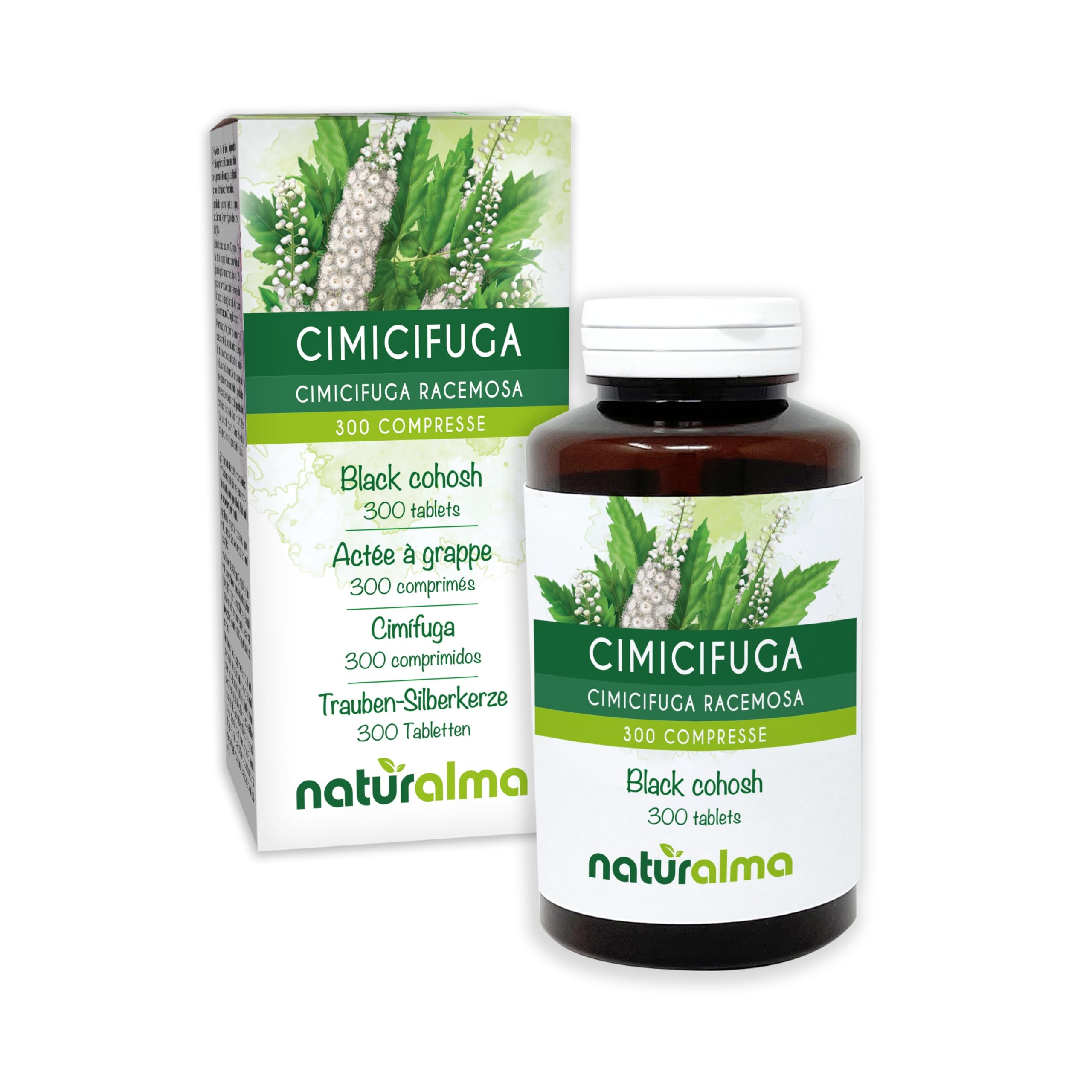 Cimicifuga (Cimicifuga racemosa o Actaea racemosa) rizomi Naturalma - 150 g - 300 compresse - Integratore alimentare - Naturale e Vegano