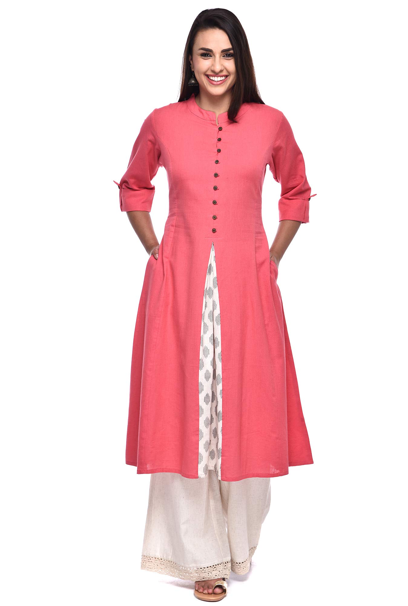 Women's Cotton Regular Fit A-Line Kurta (KWTPC_PCH_40M_Peach_Medium)-image-8