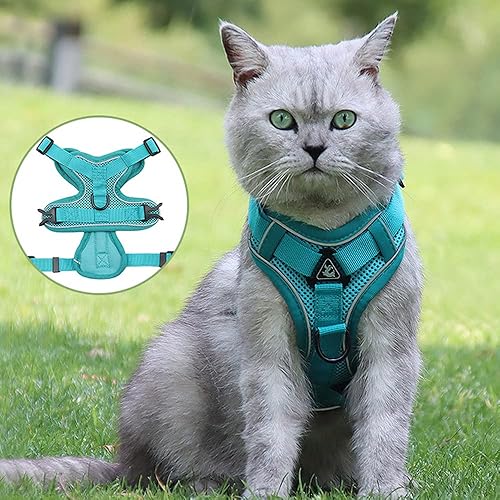 Miniatura 6 de Amogato Juego de arnés y correa para gato, chaleco de seguridad para gatos para caminar al aire libre, chaleco suave ajustable para gatito, con tira