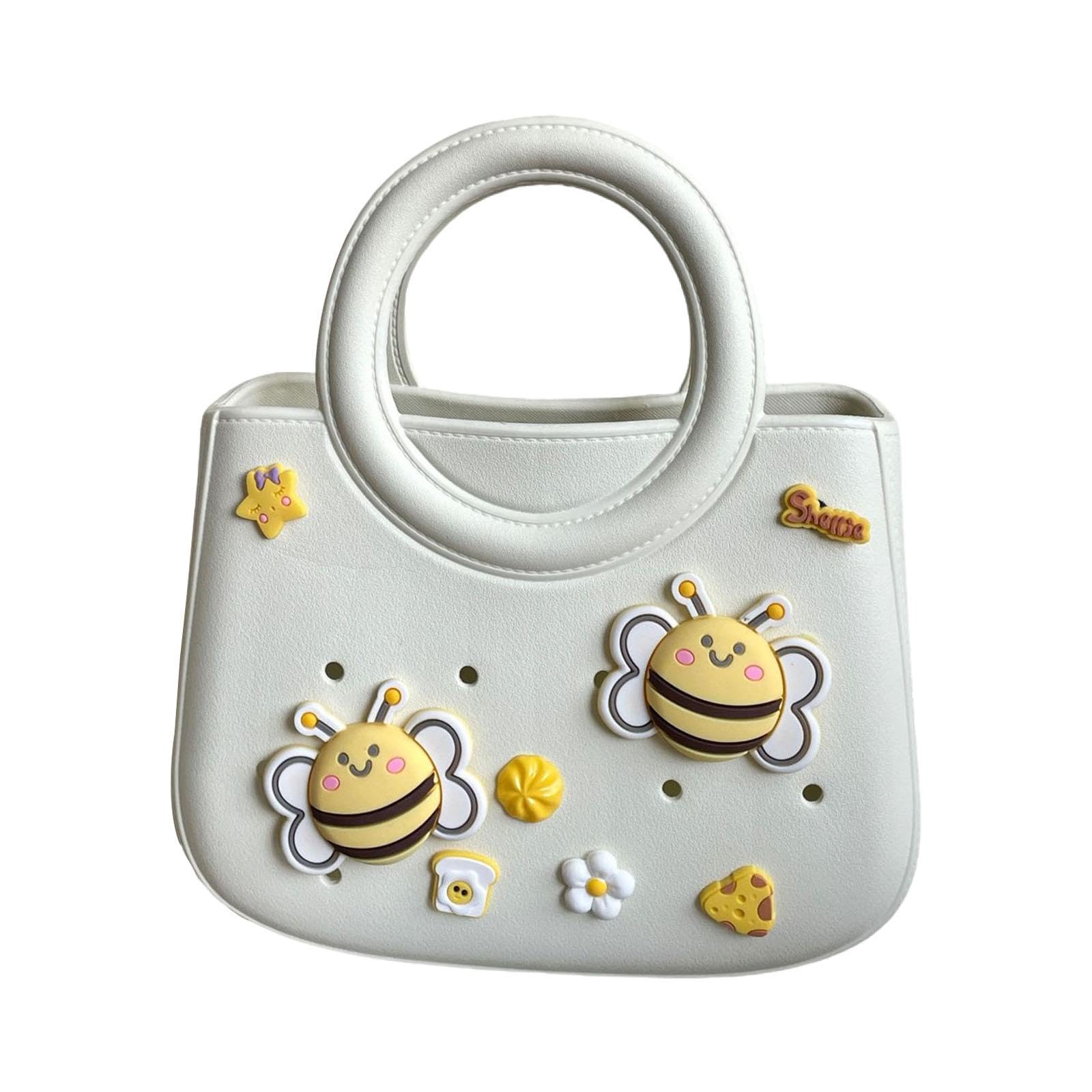 Beach Tote Bag Waterproof EVA Trendy Beach Hole Bag for Outdoor Pool Holiday White w Yellow Charm-image-16