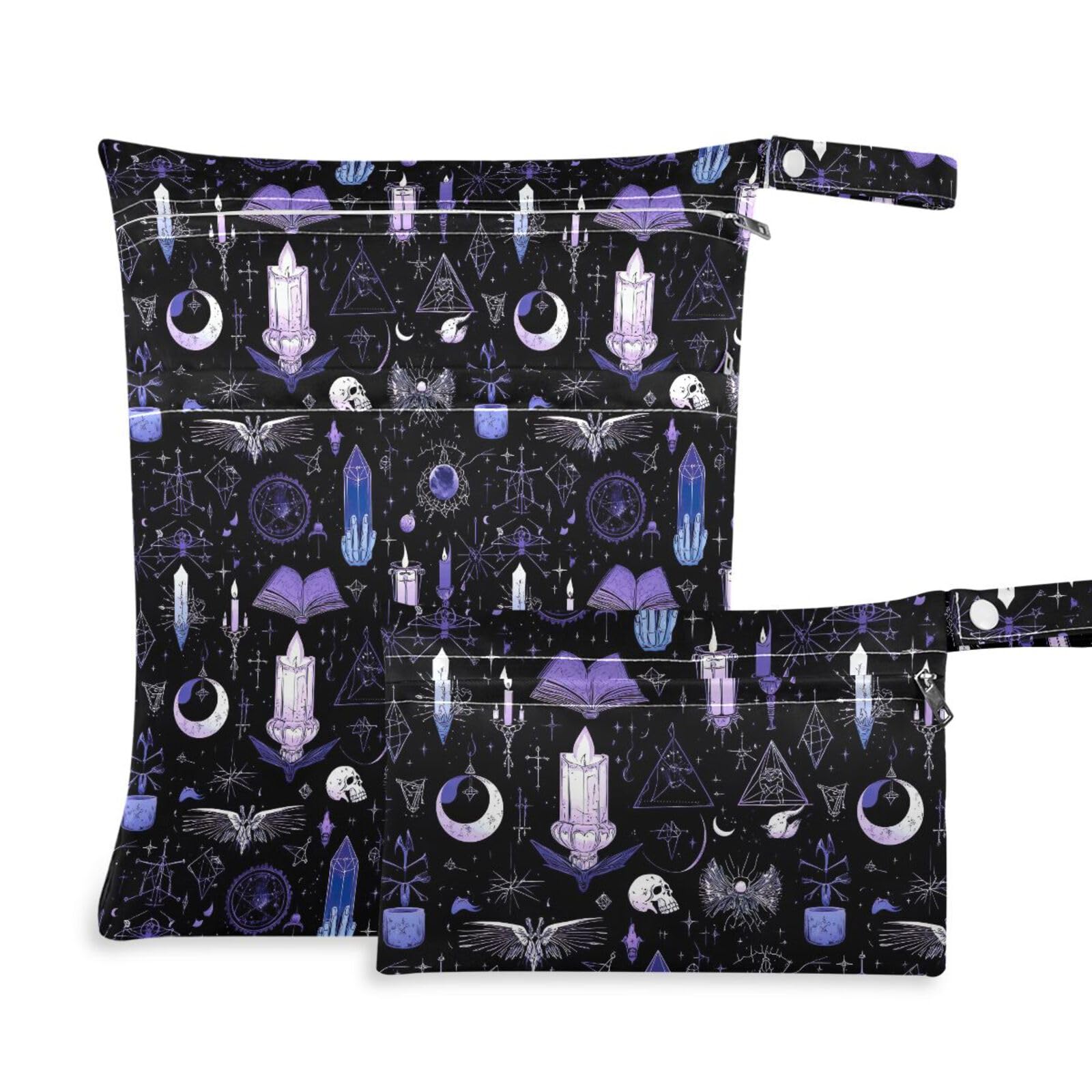 Coikll Wet Dry Bags for Cloth Diaper 2 Pack Waterproof Yoga Gym Bag for Swimsuit Wet Clothes Baby Items-?Magic Night?