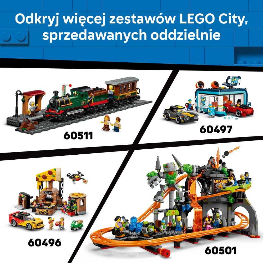 LEGO City Tramwaj przy plaży, zabawka konstrukcyjna, pociąg dla dzieci, 5 minifigurek i figurki zwierząt, prezent dla chłopca lub dziewczynki w wieku od 7 lat 60506