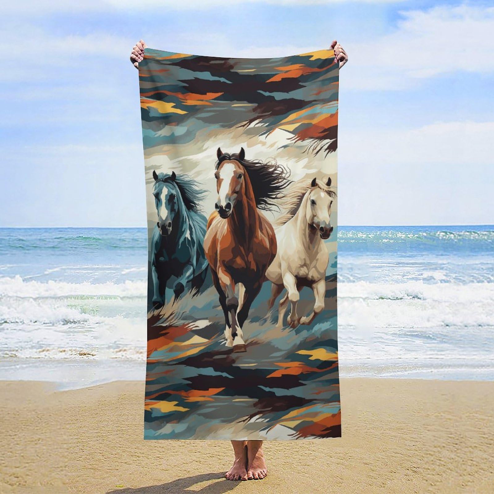 NTVOWPZO A Pattern with Horses As A Background Beach Towel Oversized Microfiber Bath Towels Lightweight Sand Proof Beach Towels Absorbent Pool Towels for Swimming Yoga Bathroom Towel 31.5" X 63"