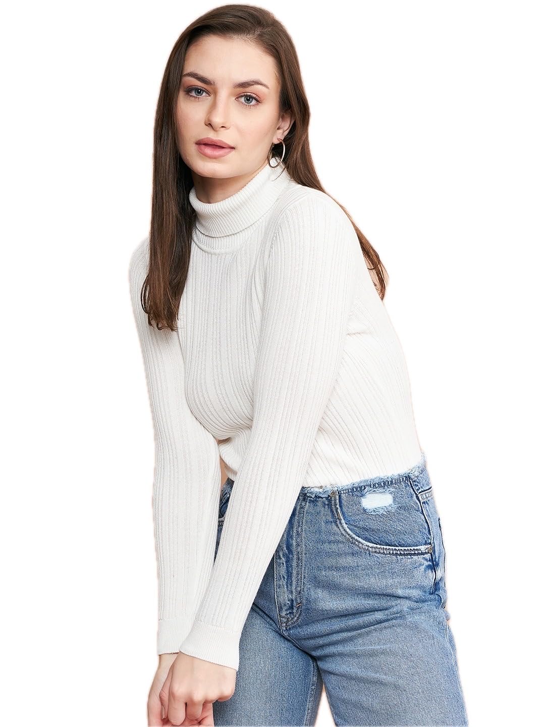 98 north 98 Degree Women Acrylic Turtle Neck Sweater Has A Full Sleeve & Straight Hem-AW25AZG1143-WHITE-picture-29