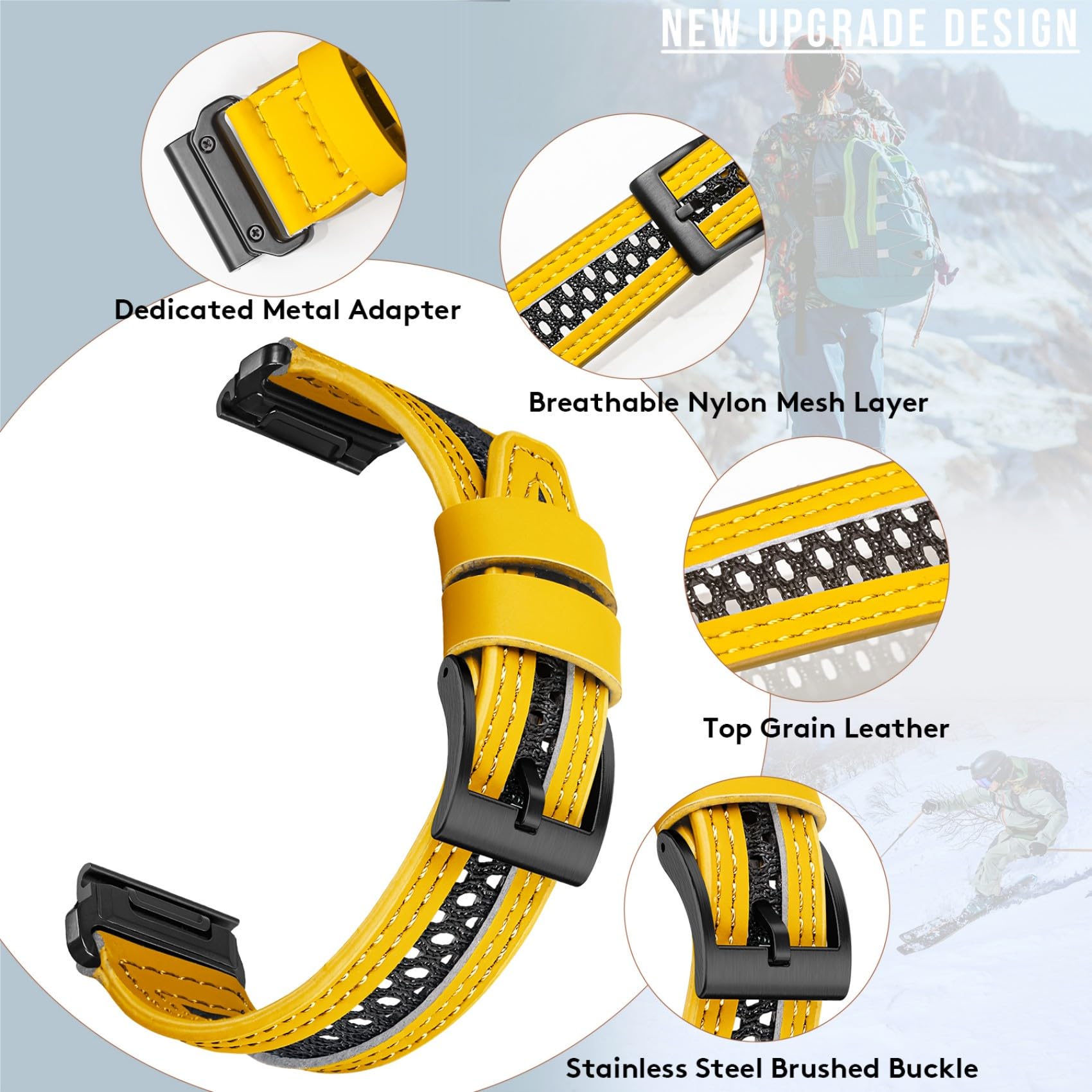 Correa de nylon de cuero de 22mm compatible con Garmin Fenix 8 AMOLED 47mm/Fenix 7/7 Pro/ 6/6 Pro/5/5 Plus/Instinct 3 Transpirable | Deportiva para exteriores y de uso diario Muñequera para hombre