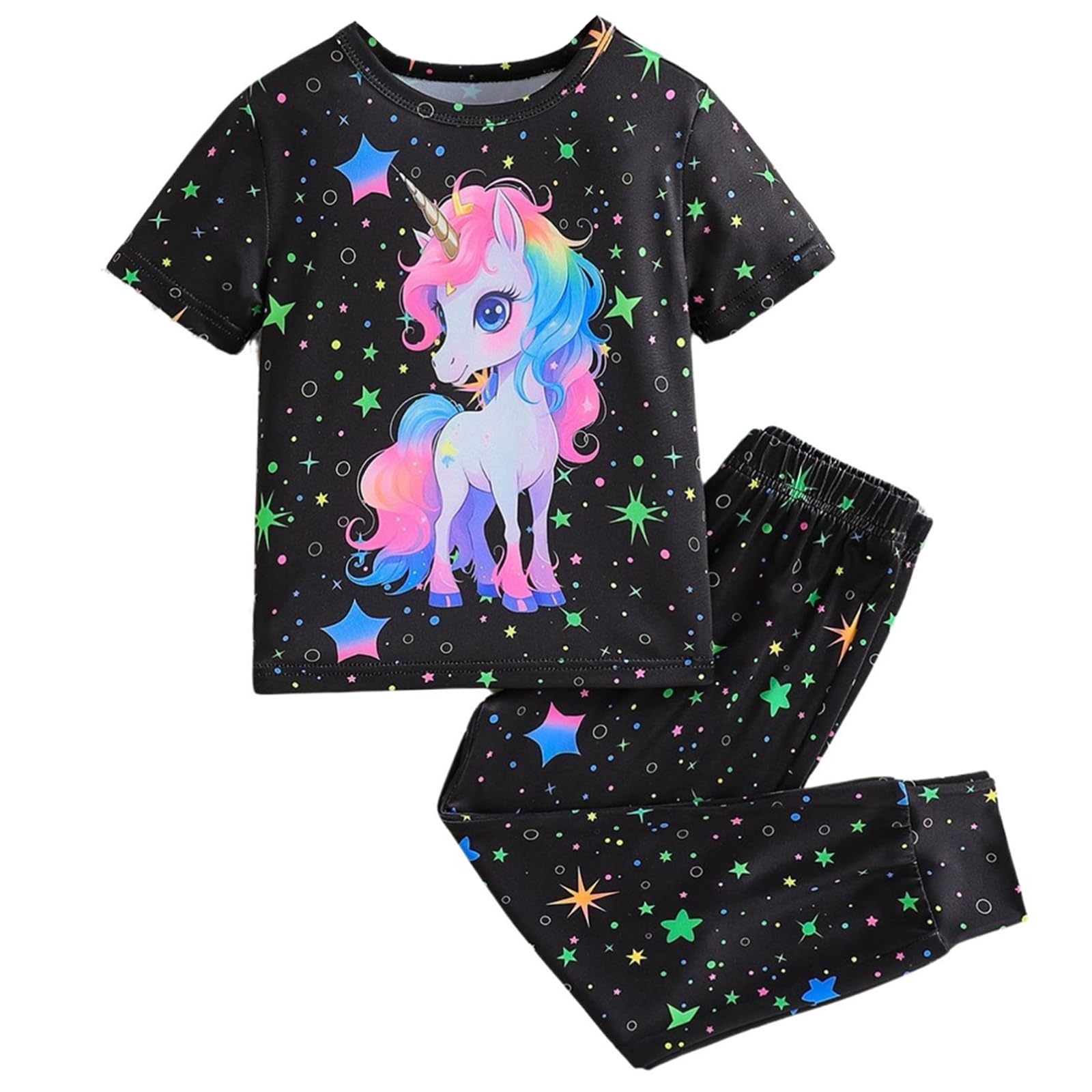 XumploGirls Pyjamas Set Toddler Girl Short Sleeve Unicorn Pjs Outfits Kid Sleepwear Loungewear Cartoon Nightwear