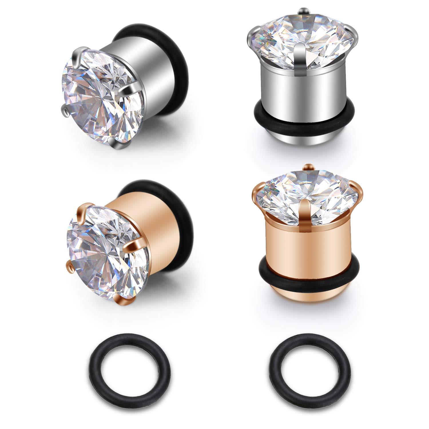 FECTAS Ear Gauge Stretching Tunnels Expander Stretcher Plugs with O-Ring Piercing Jewelry Silver 00G