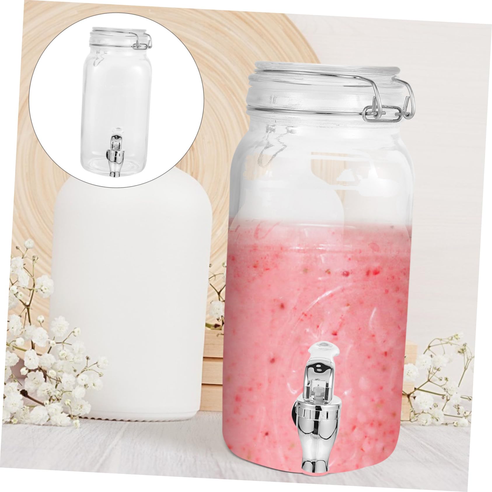 MAGICLULU Dispensador de Bebidas y Embalaje Fiable con Grifo de Vidrio 2l con Tapa Sellada para Uso en Cocina y Eventos