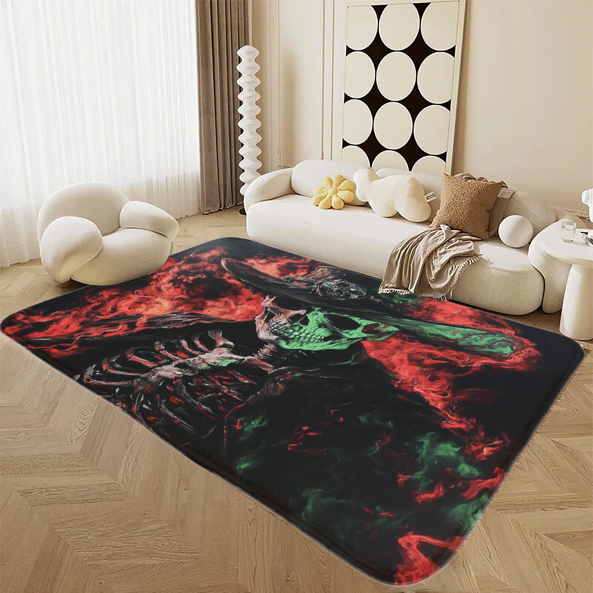 Tapis en flanelle douce squelette d'horreur aux finitions premium