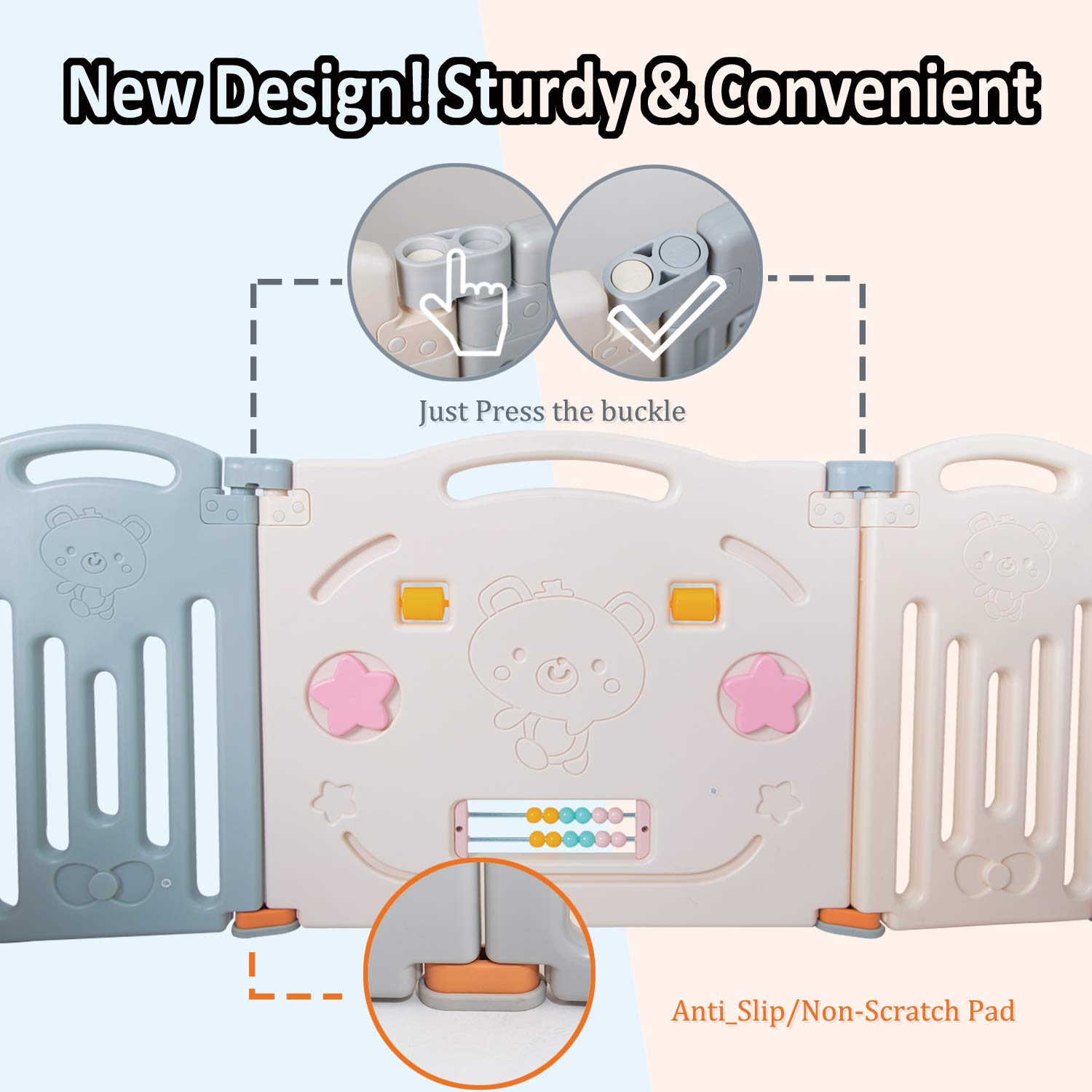 Uanlauo Foldable Baby Playpen Safety Play Yard for Toddler, Kids