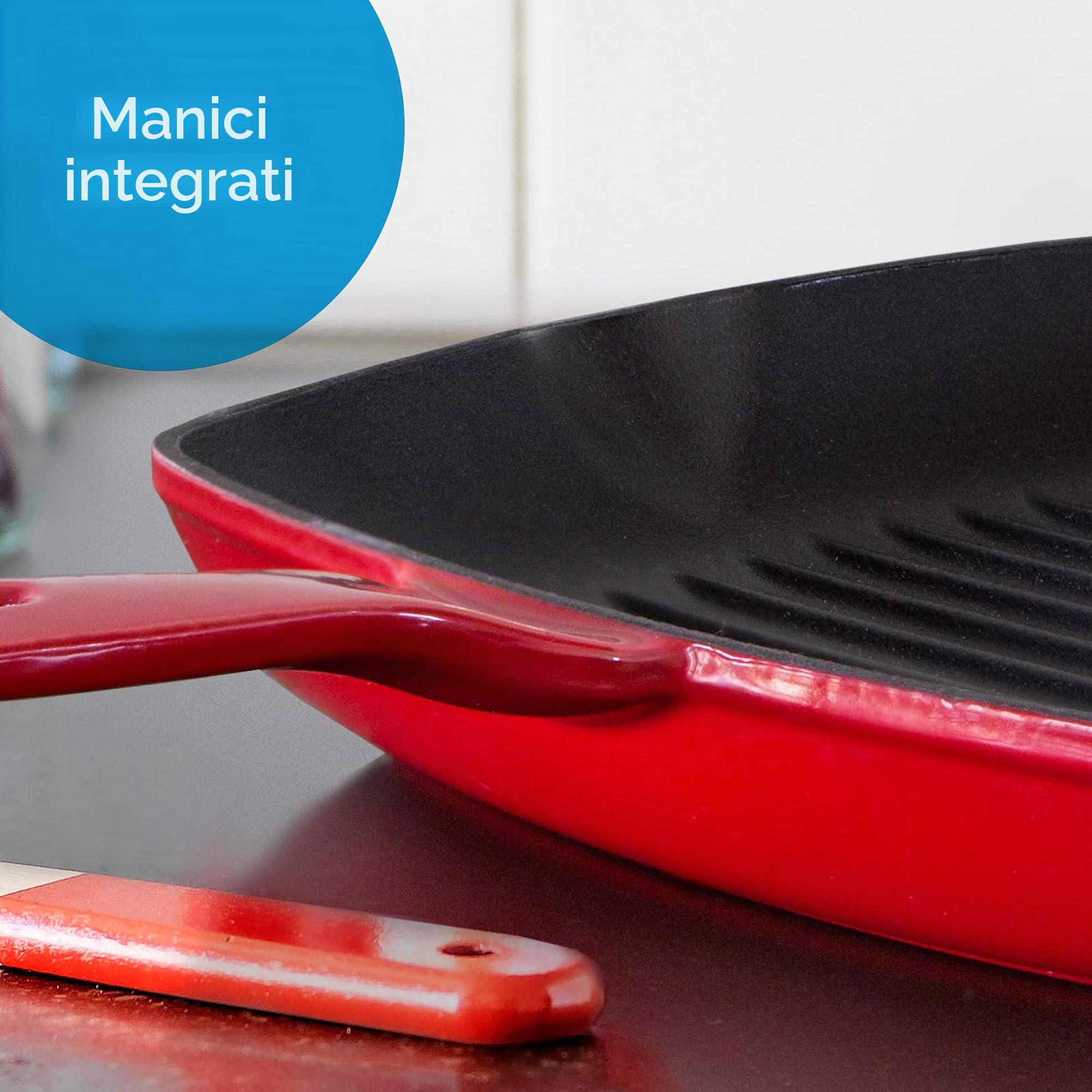 BK Bourgogne Padella per Grigliare Antiaderente in Ghisa Smaltata a Induzione, Senza PFAS, Sicuro al Forno fino a 230˚C, Lavabile in lavastoviglie, Rosso Peperoncino