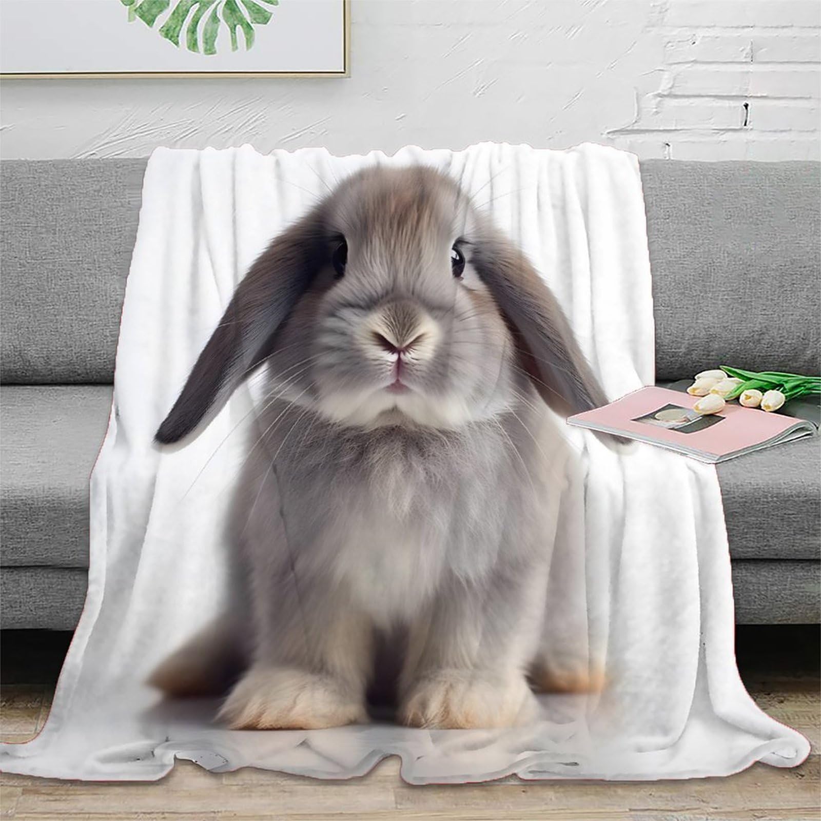 Plaid Salon Mignon Lapin Couverture Polaire Douce pour Jeunes Adultes