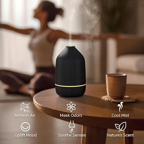 Miniatura 5 de Difusor de aceite esencial, difusor de aromaterapia de 3.5 fl oz, mini difusor ultrasónico para aceite esencial, hogar, oficina, humidificador de