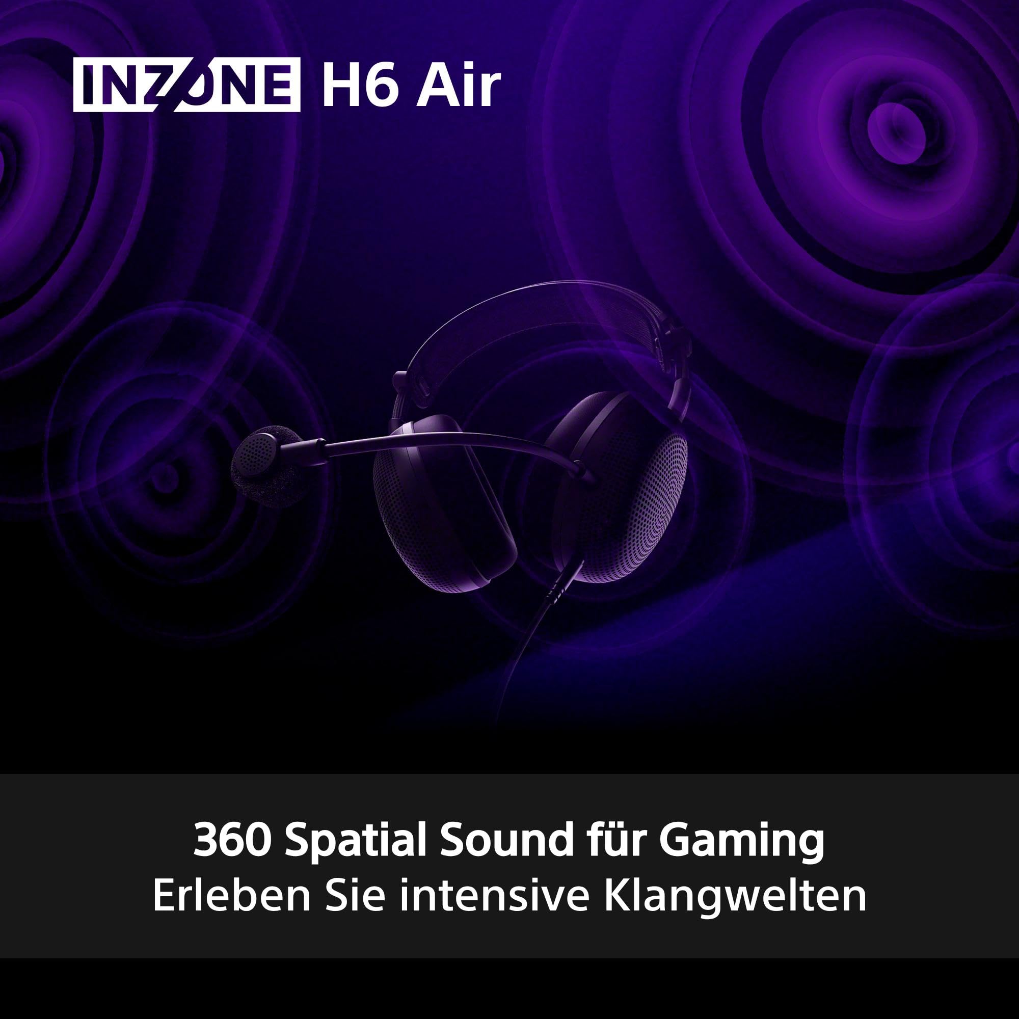 Sony INZONE H6 Air – kabelgebundenes Open-Back-Gaming-Headset – 360 Spatial Sound für Gaming, ultraleichtes 199 g-Design, abnehmbares Bügelmikrofon, Einstellbarer EQ via INZONE Hub – PC/PS5, Schwarz