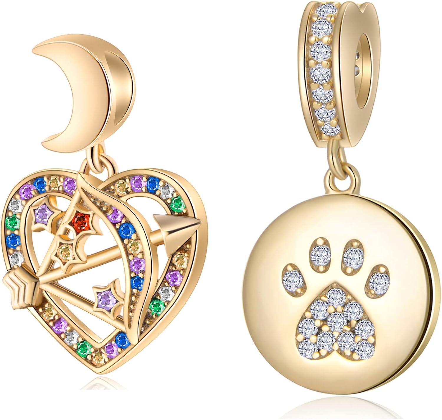 Juego de dijes de oro para pulseras de bricolaje, dije de corazón de flecha y dije de circonita redonda en plata de ley 925, regalo para