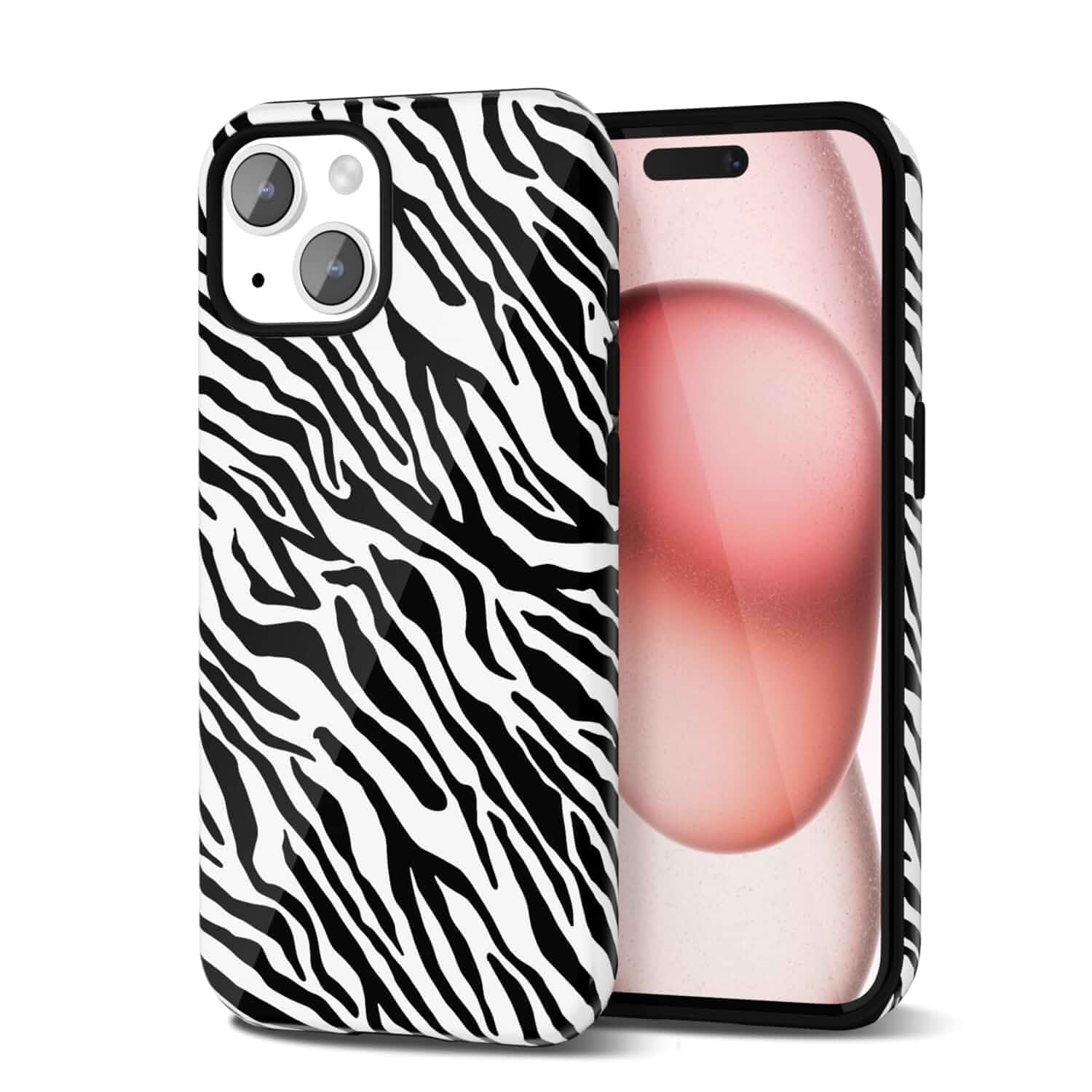 Svanove Zebra Print Phone Case for iPhone 15 Case Girly, Cute Zebra Case for Women Girls, Luxury Trendy Retro Fashion Cool Animal Print Design, Aesthetic Pattern Y2k Hard Shell Plastic Cover, Black Solid
