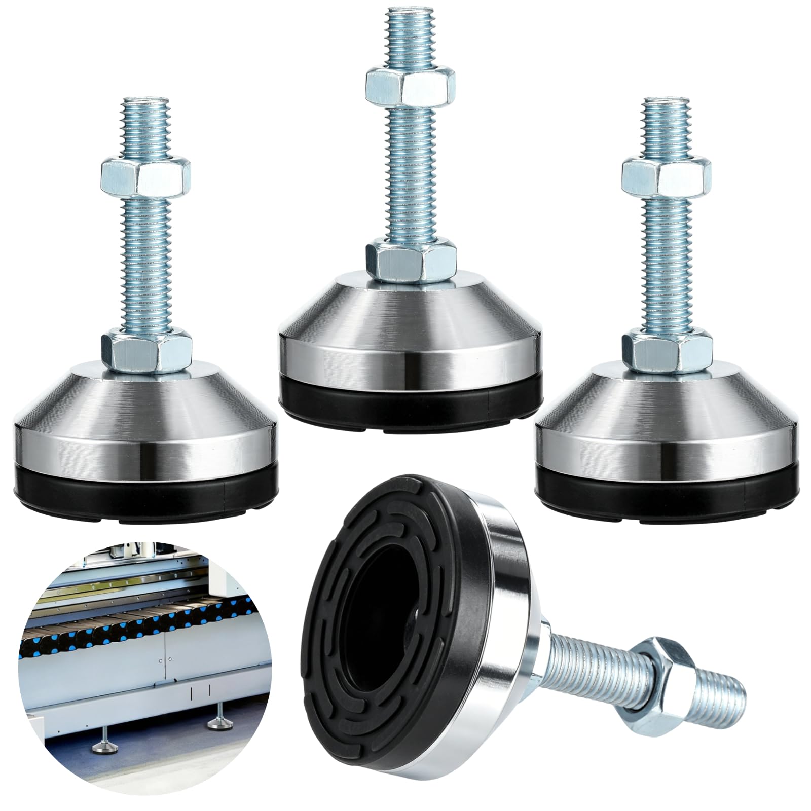 4 piedini di livellamento resistenti, livellatore regolabile M12, base in gomma antivibrazione da 6 cm, capacità di carico 500 kg, livellatore per gambe in acciaio al carbonio per banco da