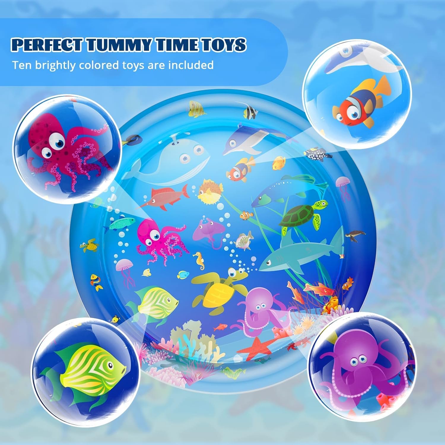 Faburo 40" X 40" Large Tummy Time Water Mat for Babies, XL Baby Water Play Mat, Infant Water Sensory Baby Tummy Time Play Mat for 3 6 9 12 Months Toddlers (40in XL)