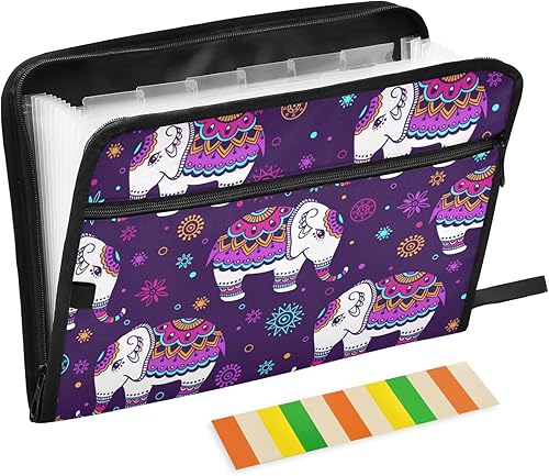 susiyo Carpeta de archivo expandible con patrón de elefante púrpura tribal, carpeta de archivo de acordeón tamaño carta A4 de 13 bolsillos