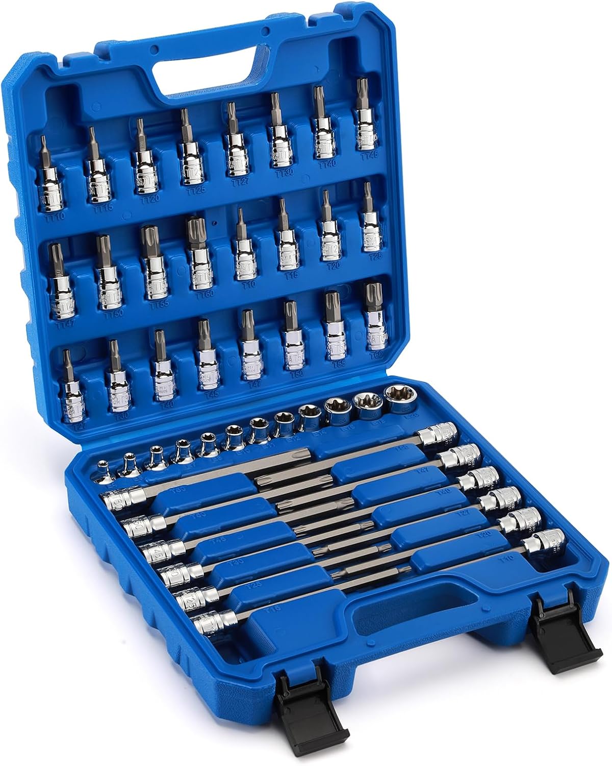 EMENTOL 48PCS 3/8"Dr. Master Torx Bit Socket Set, CR-V, S2 Steel, 5.9" Length Star Bit Socket Set, E4 -E20, T10-T60, TT10-TT60