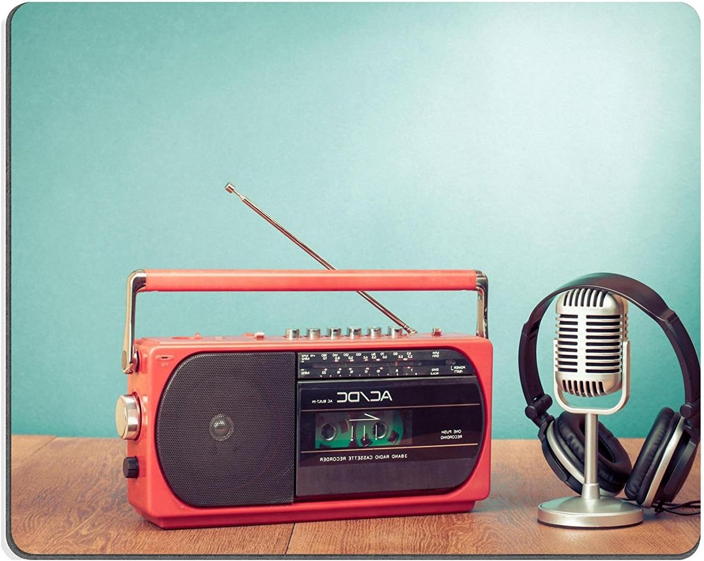 WYRUJYU Mousepads Retro Radio And Cassette Player Headphones Microphone Front Mint Background Customized Art Desktop Laptop Gaming Mouse Pad