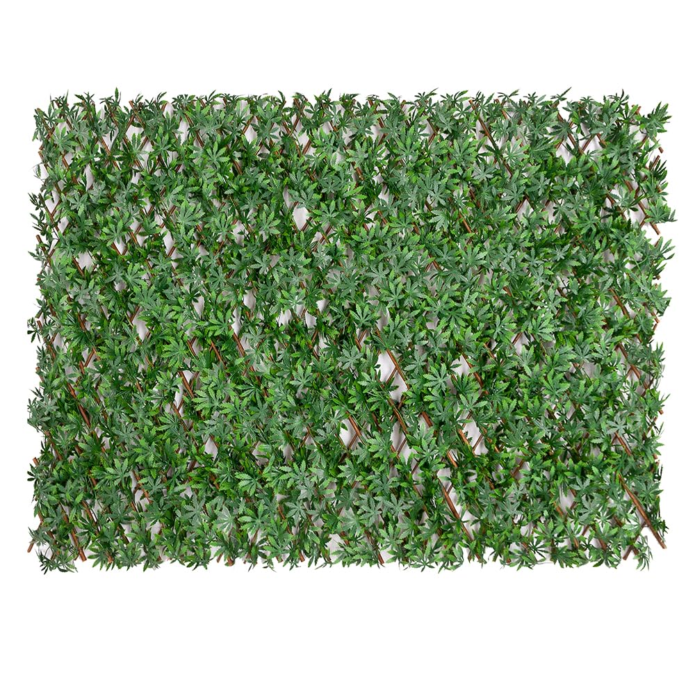Seto artificial extensible con hojas 3D - Valla de 100 x 200 cm - Separador divisor, celosía de madera