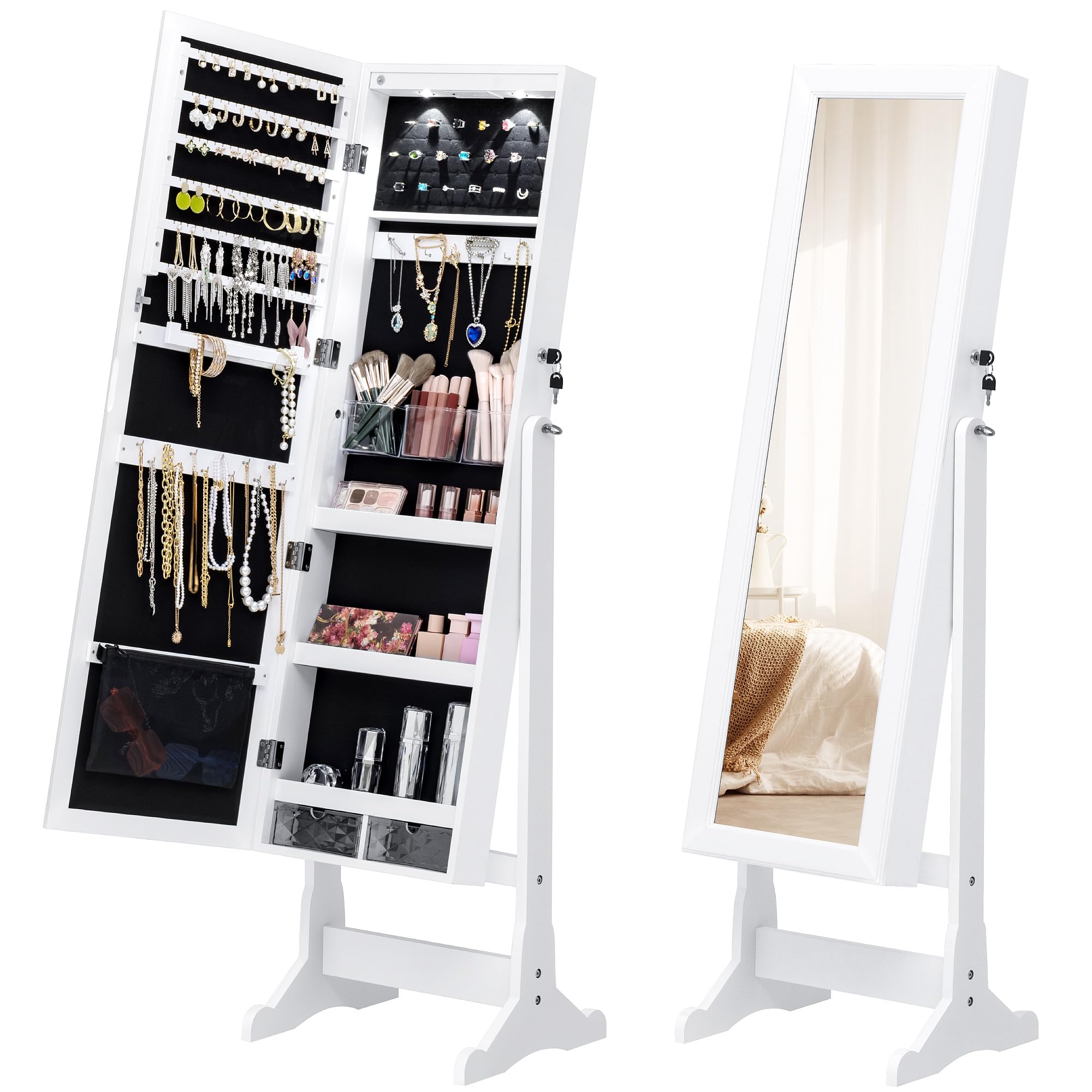 JUMMICO Mirror Jewelry Cabinet Standing