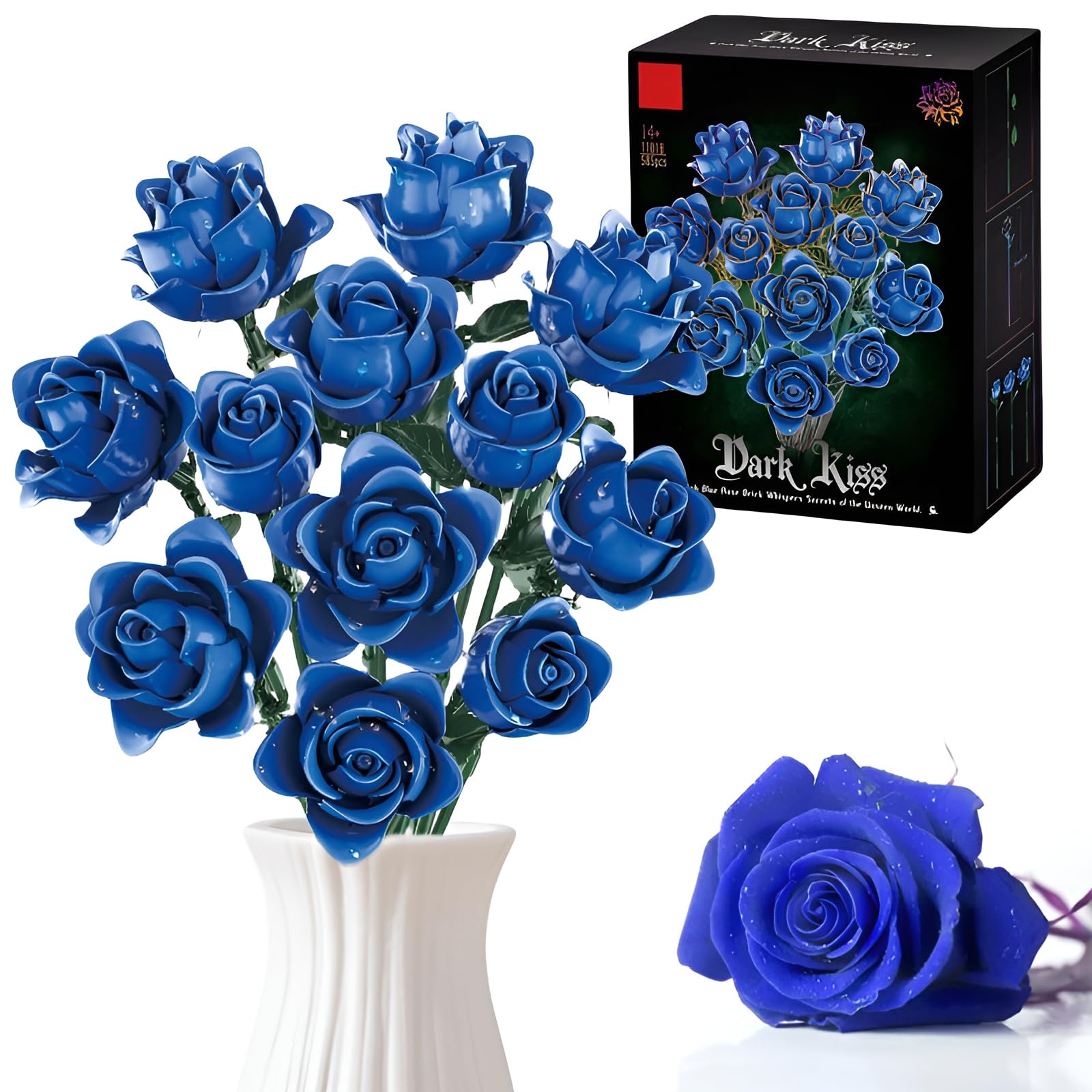 SymGrpu Blue Roses Bouquet Building Set for Adults, Flowers Botanical Collection Blocks Kit Toy, Artificial Flowers for Home Office Decor, Gift for Her Women Adults (585 PCS) — image 1