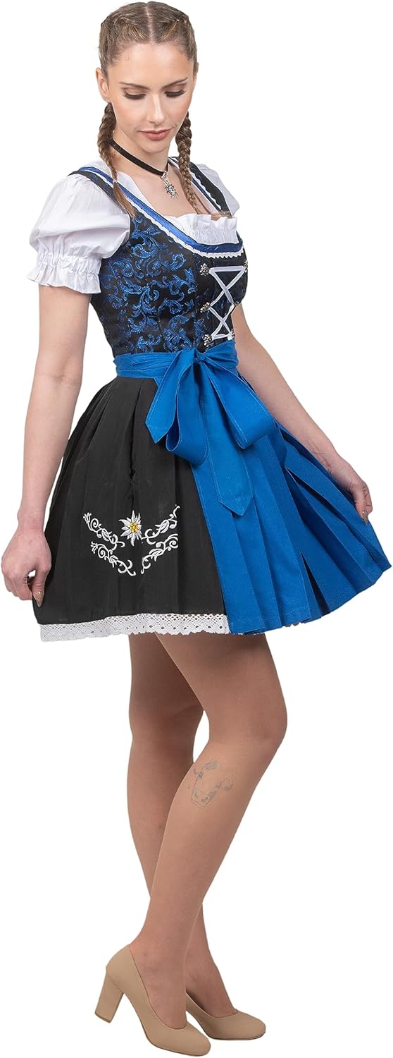 Edelweiss Creek Women’s Oktoberfest Dirndl Dress – 3-Piece Traditional German Bavarian Outfit Black & Blue - Image 5