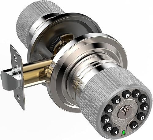 iulock Pomo de puerta inteligente con teclado y llave, cerradura de puerta de entrada sin llave con agarre de goma, bloqueo automático, código de