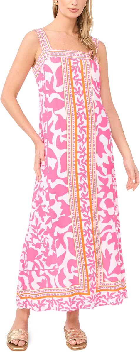 Vince Camuto Maxi vestido estampado Challis con corpiño ahumado para mujer