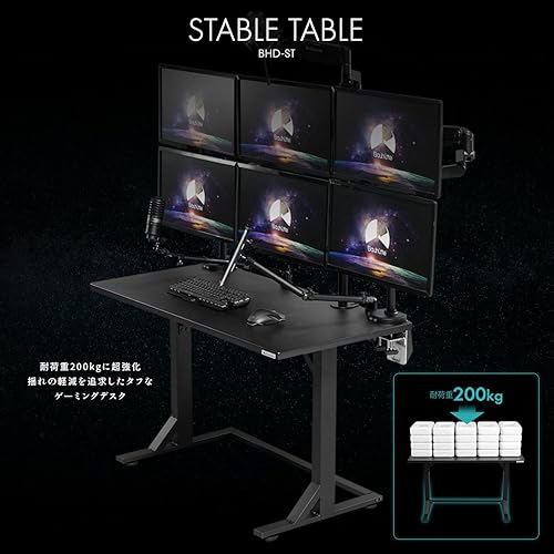 Miniatura 3 de Bauhutte - Escritorio para juegos, escritorio estable con patas BHD-ST-Leg-BK, capacidad de carga de 440.9 lbs, escritorio para computadora