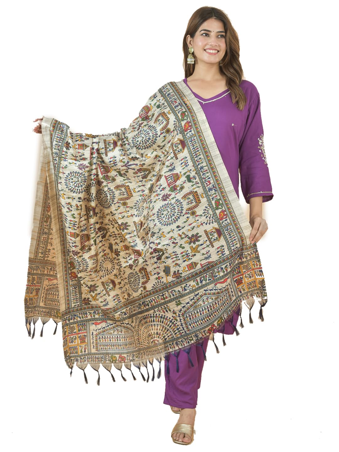 nakoda creation Silk Blend M 9 Kalamkari Print Dupatta For Women,Pack Of 1, Multicolor,2.25 Meter-picture-19