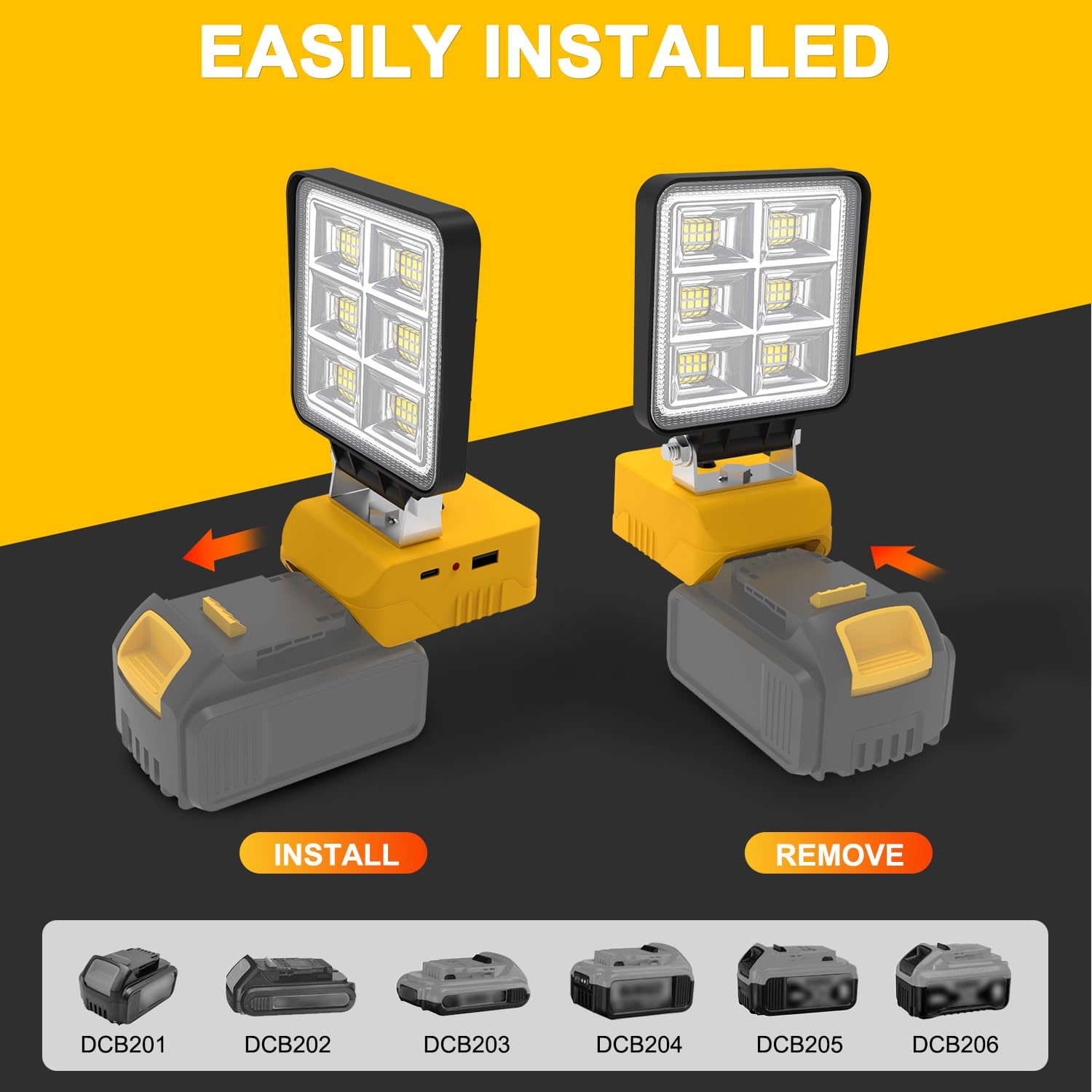 T-SUN Akku Lampe Für Dewalt 18V, 60W Kabellose LED