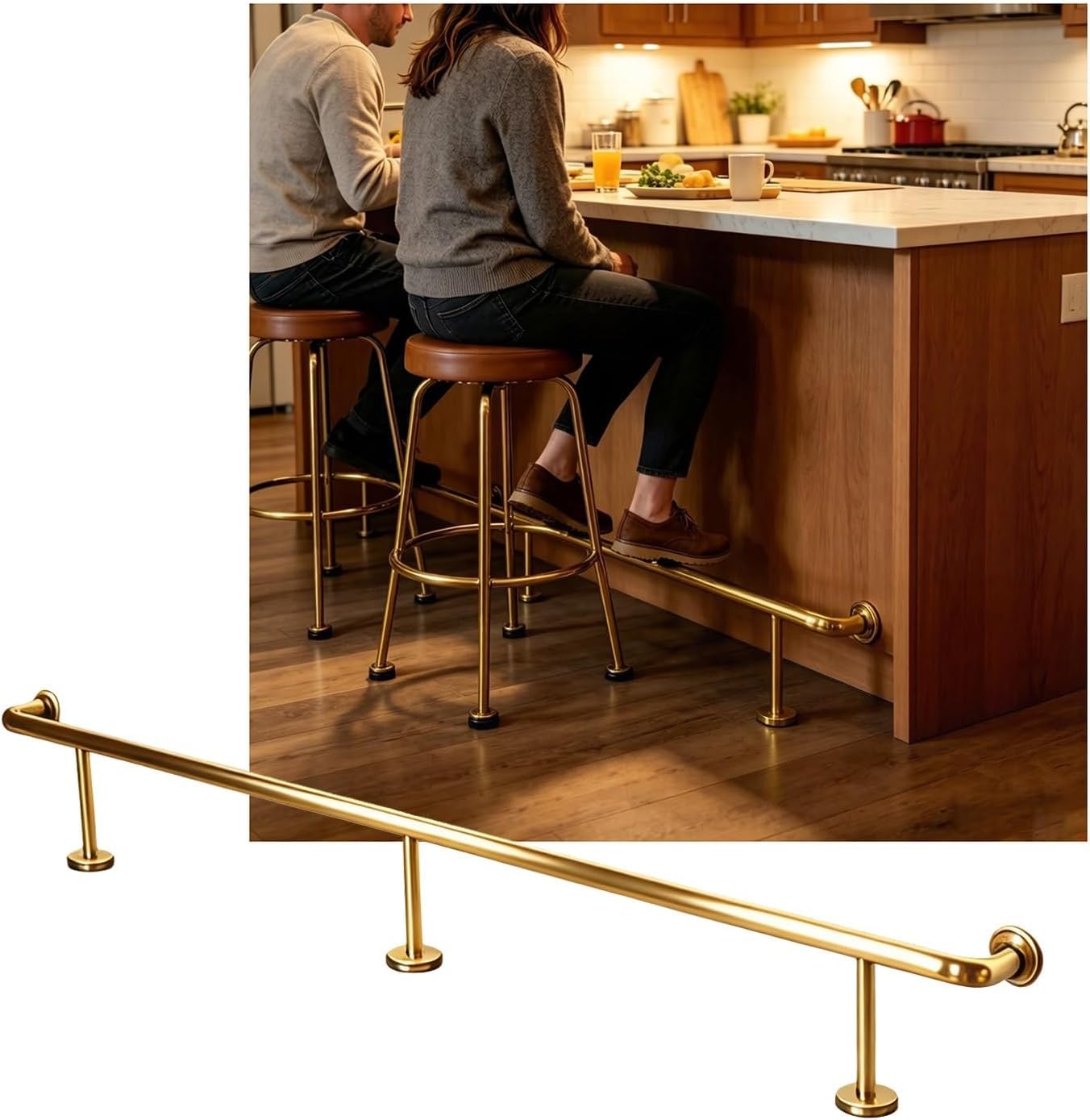 Kjobdwz Gold Bar Foot Rail Bar Foot Rail Kit For Indoor & Outdoor，3.28~16.4Ft Bar Foot Rail For Restaurant Kitchen Cafe Library(,3.5M/11.48Ft)
