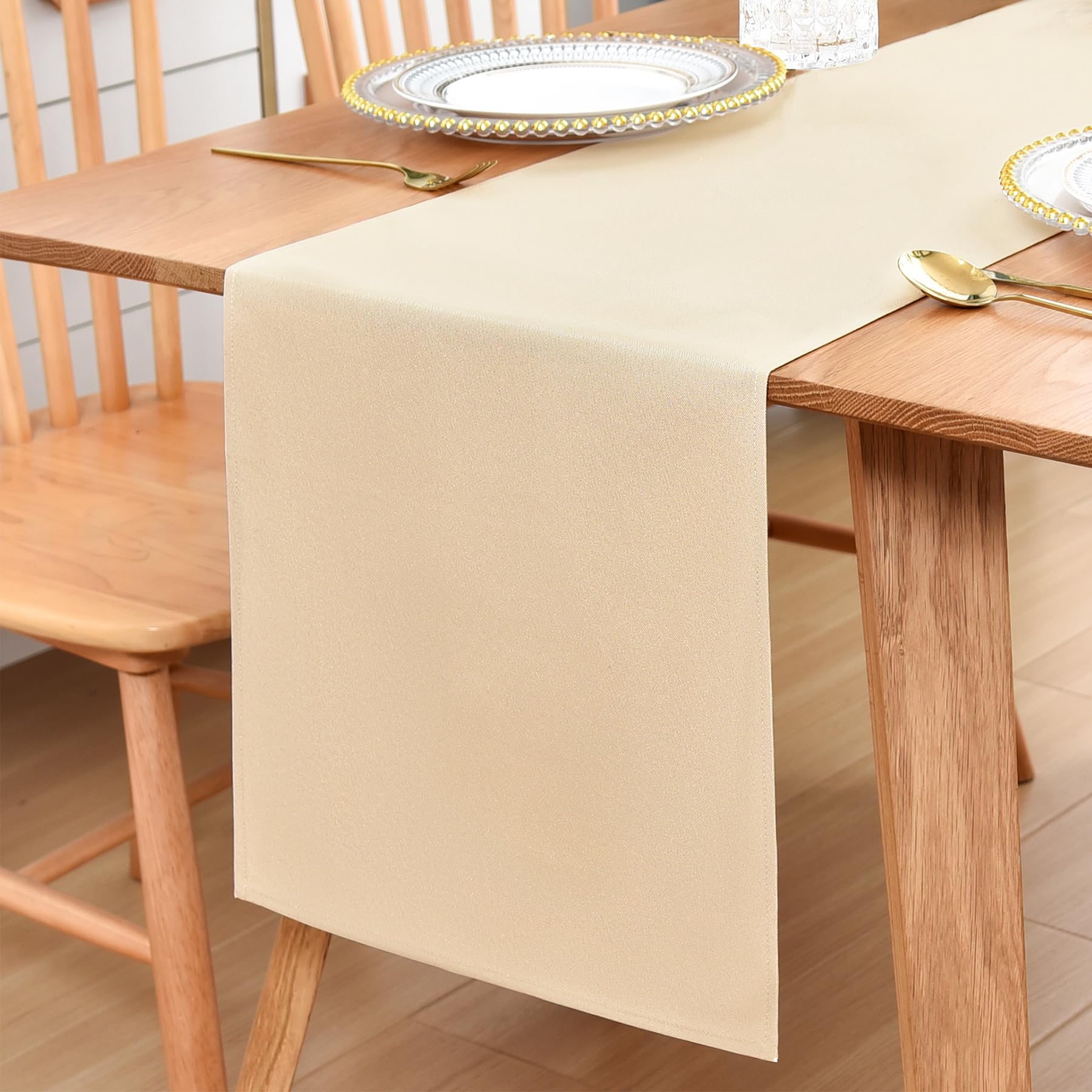 Inmerget Table Runner Solid Polyester 32x183cm (12x72 inches), Farmhouse Runner for Coffee Table, Dresser, Living Room, Bedroom and Party Decor (Beige)