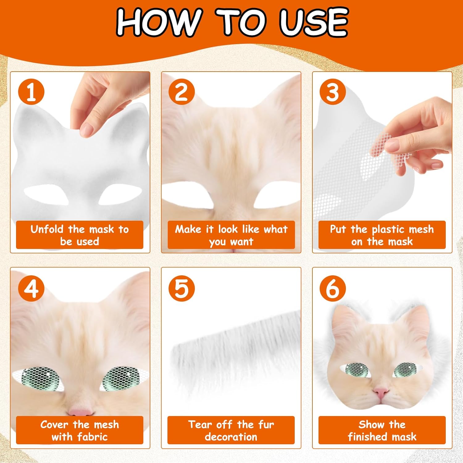 Auch DIY Therian Mask Kit 46Pcs with Felt Furs Eye Meshes Furry Cat Masks Sets Costume Mask for Halloween Christmas Masquerade Cosplay Party