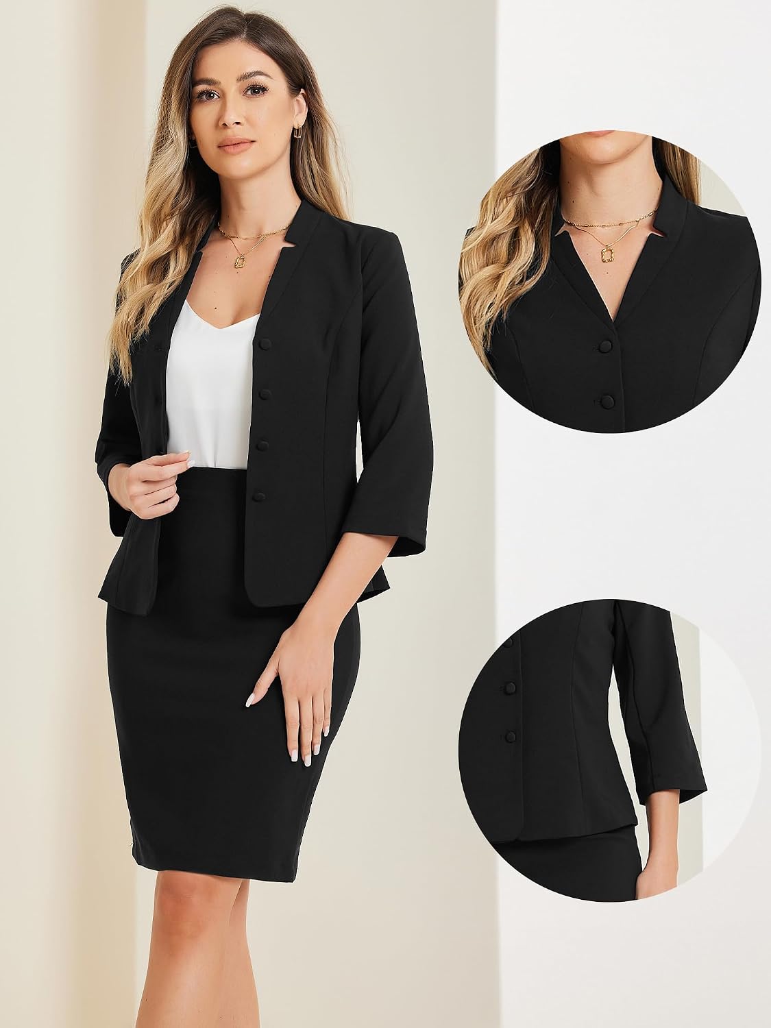 Allegra K 2 Piece Suit Skirt Set for Women's Notched Collar Casual Business Skirt Suit Set and Blazer Pencil Skirts