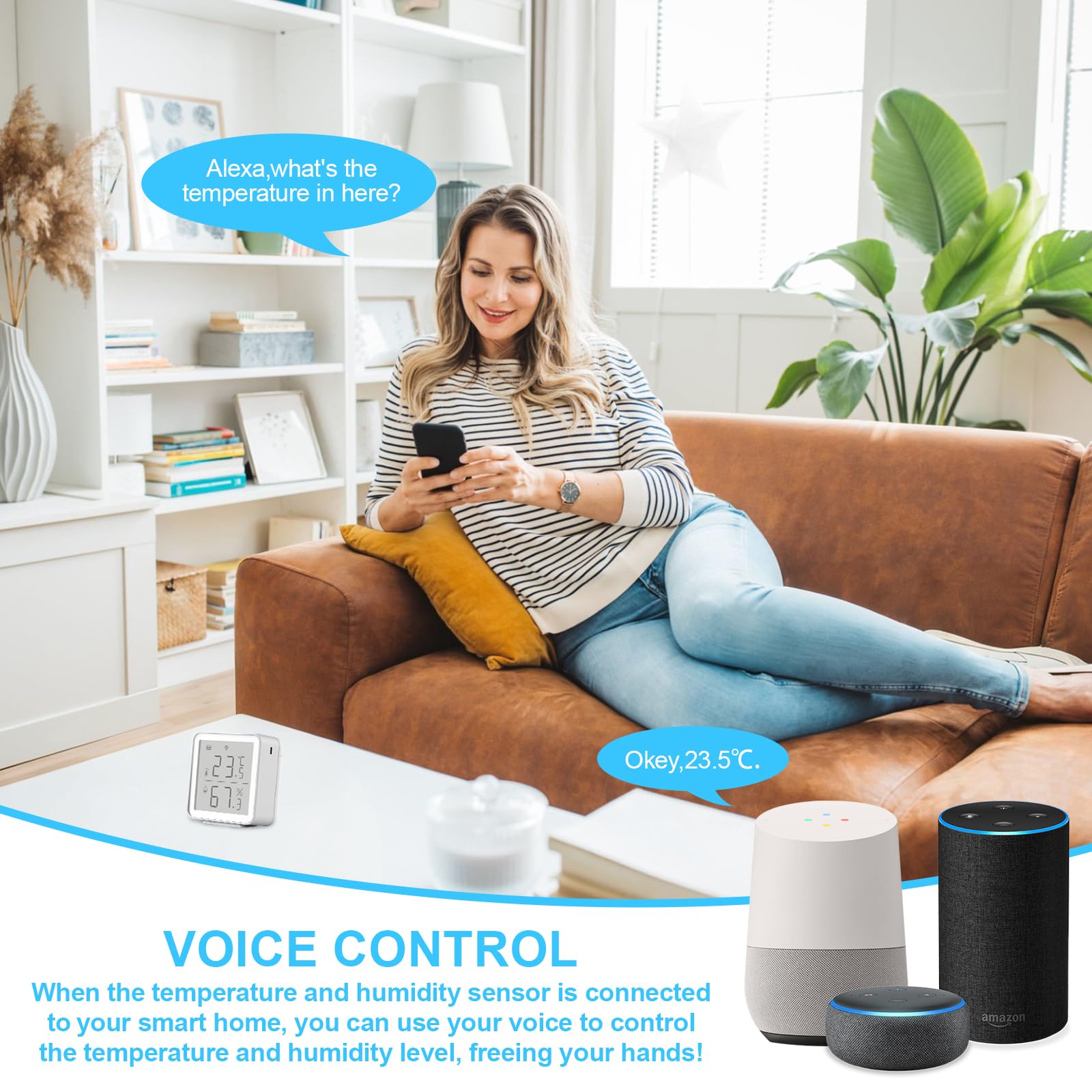 Termómetro Higrómetro WiFi, Sensor Digital Temperatura WiFi 2.4G, Termometro Smartlife,Compatible con Alexa/Google Home/Tuya/smart life,Control Remoto,Casa Ambiente, Planta y Mascota — view 6