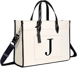 TOPDesign Initial 15.6" Laptop Tote Bag for Women, Personalized Canvas Work Purse, Business Briefcase & Office Handbag