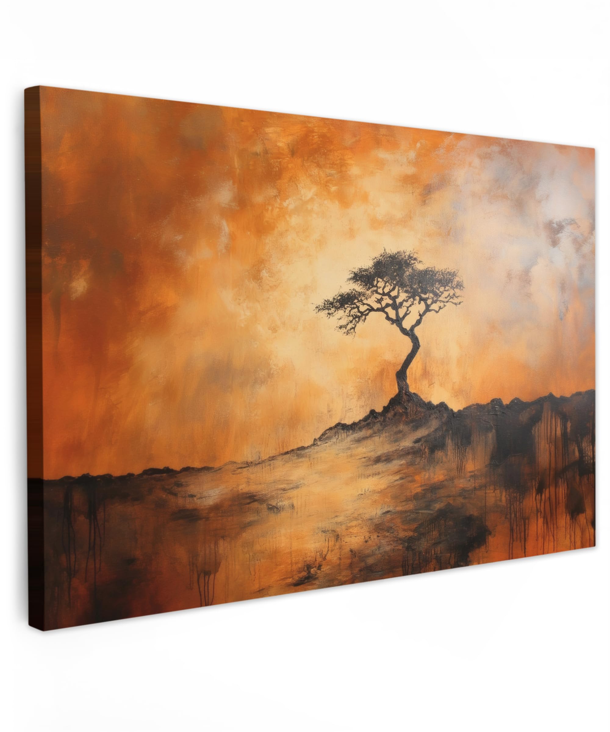 MuchoWow© Canvas Wall Art 24"x16" / 60x40 cm Decor Paintings Prints framed on Canvas Decorations Wallart Tree - Landscape - Orange