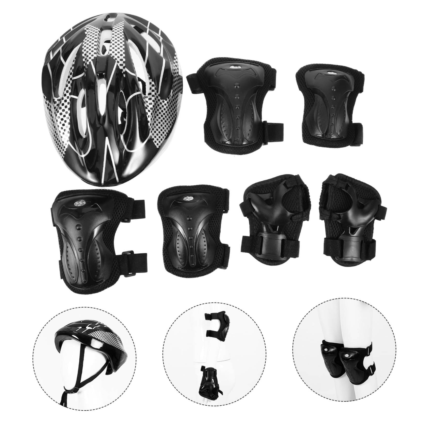 SUPVOX 1ensemble Set De Roller Skate Adulte Équipements De Sécurité Avec Casque Coudières Et Genouillères Parfait Pour Patinage Trottinette Couleur Noire