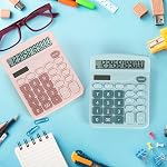 Noamus 4 Pack Basic Calculators, Handheld Desktop Standard Calculators, Solar Battery Dual Power 12 Digit Desk Calculator with Large LCD Display and Big Sensitive Button for Office School Pink Blue
