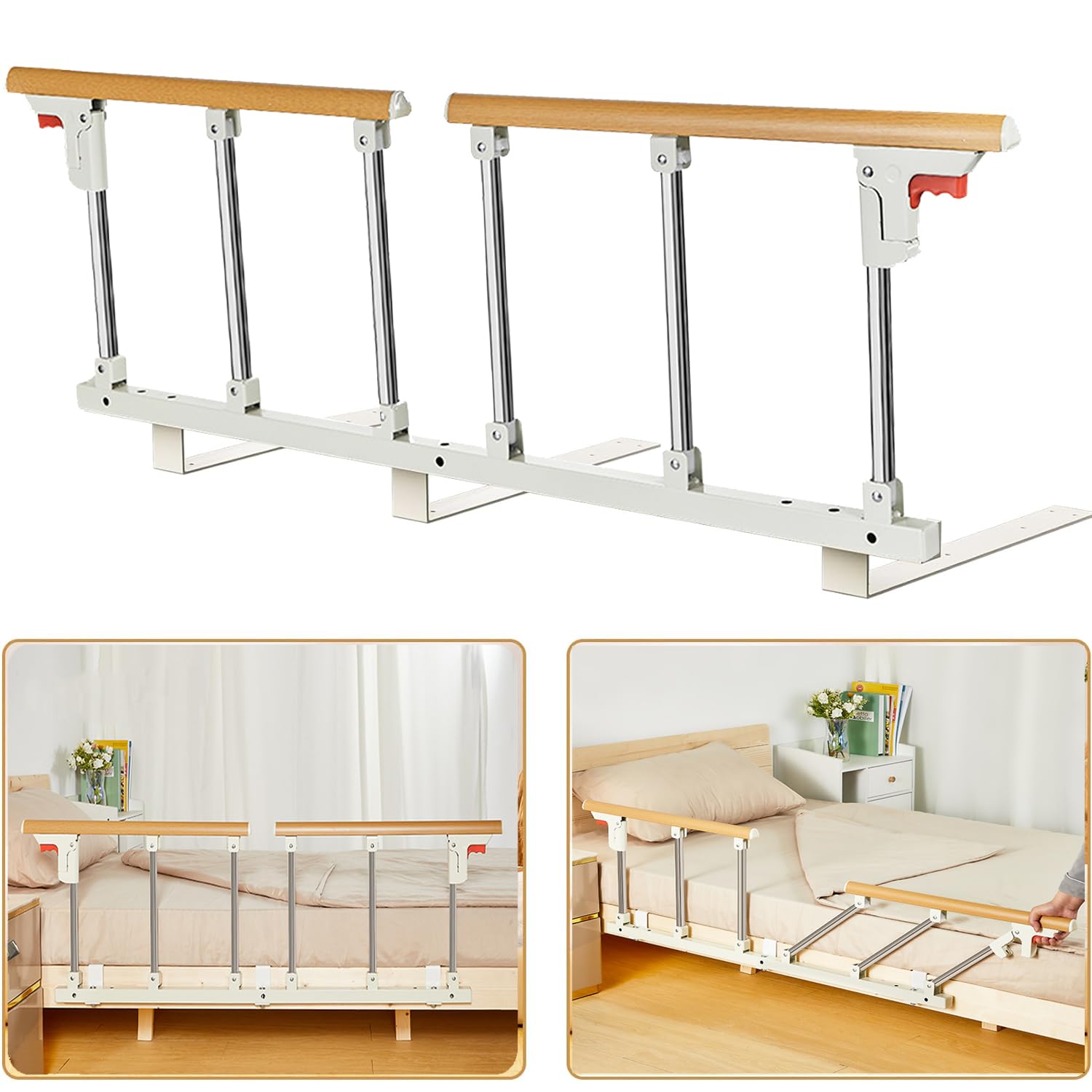 HEYOUTH Bettgitter,Bettgitter Senioren Rausfallschutz,Faltbare Bettgriff Aufstehhilfe für Ältere Erwachsene,Sicherheit Bettgeländer,Stahl Bettgitter,für Ältere Senioren Erwachsene Kinder(132x40cm)