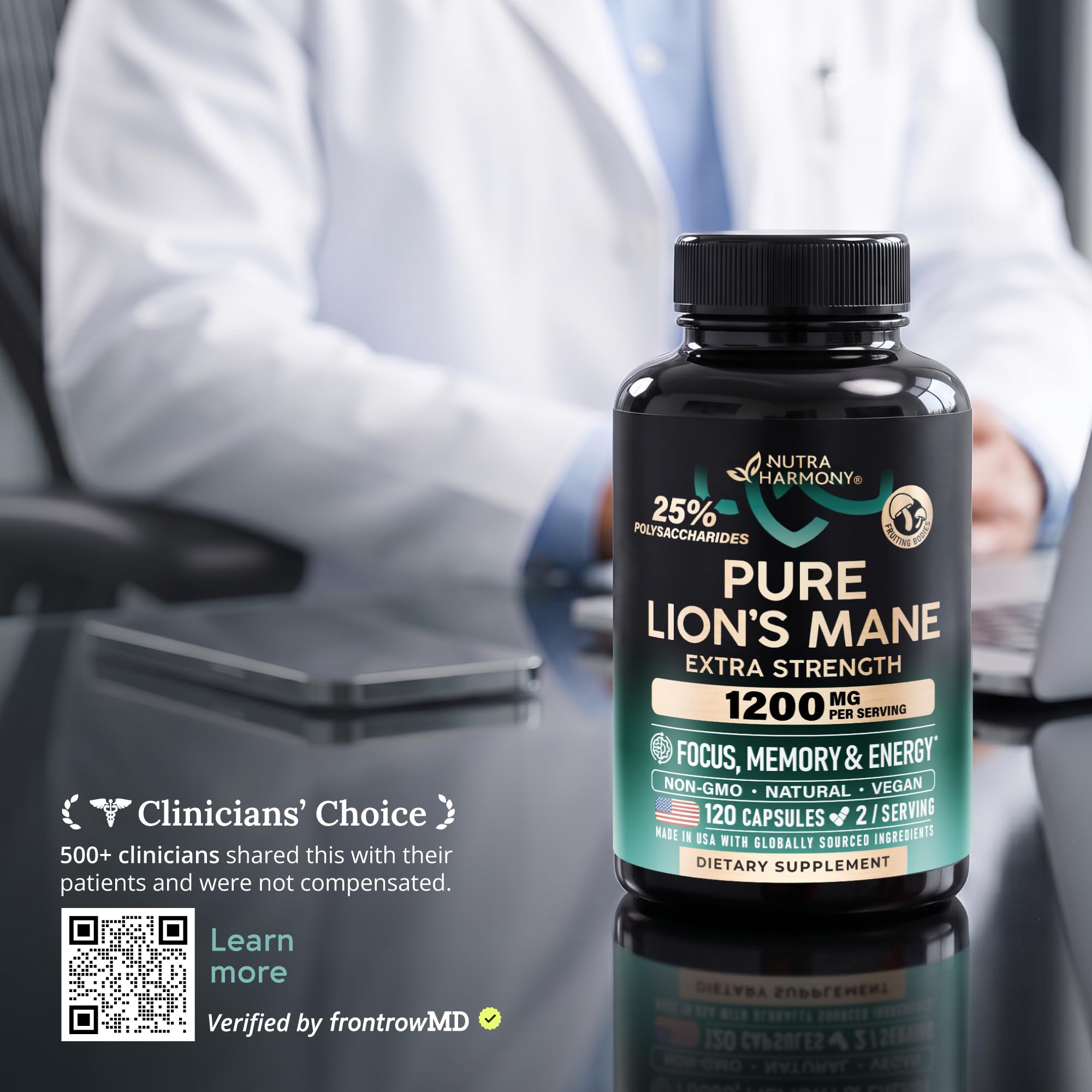 Lions Mane Supplement Capsules - Organic Lions Mane 1200 mg, 120 Vegan Caps — Amazon image 5