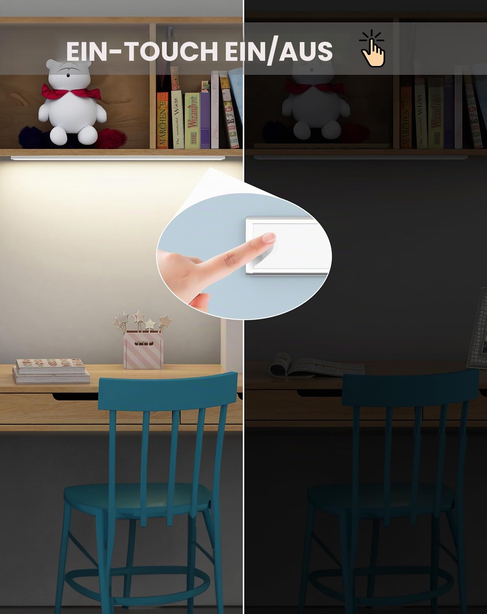 LED dimmbar Unterbauleuchte 58CM Küche Lampe 4500mAh wiederaufladbar Akku Schrankbeleuchtung mit Touchsensor Timer 3Farben led leiste magnetische Lichtleiste für Küchenschrank Kleiderschrank