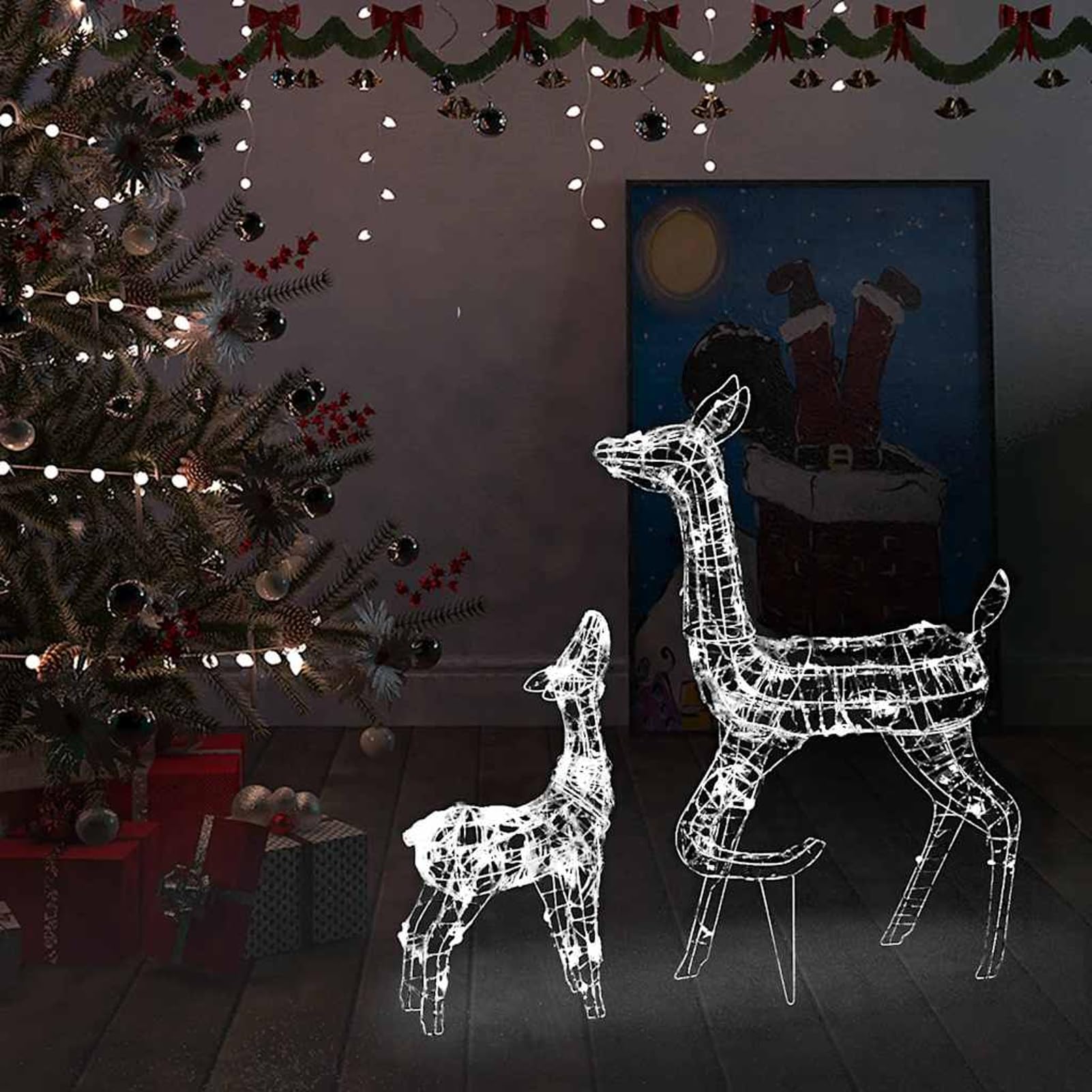 Gecheer LED-Rentier-Familie Weihnachtsdeko Acryl 160 LED Kaltweiß, Weihnachtsdekoration für Weihnachtsmarkt Festliche Eventdekoration Garten Rasen Terrasse Vorgarten Fassade329790