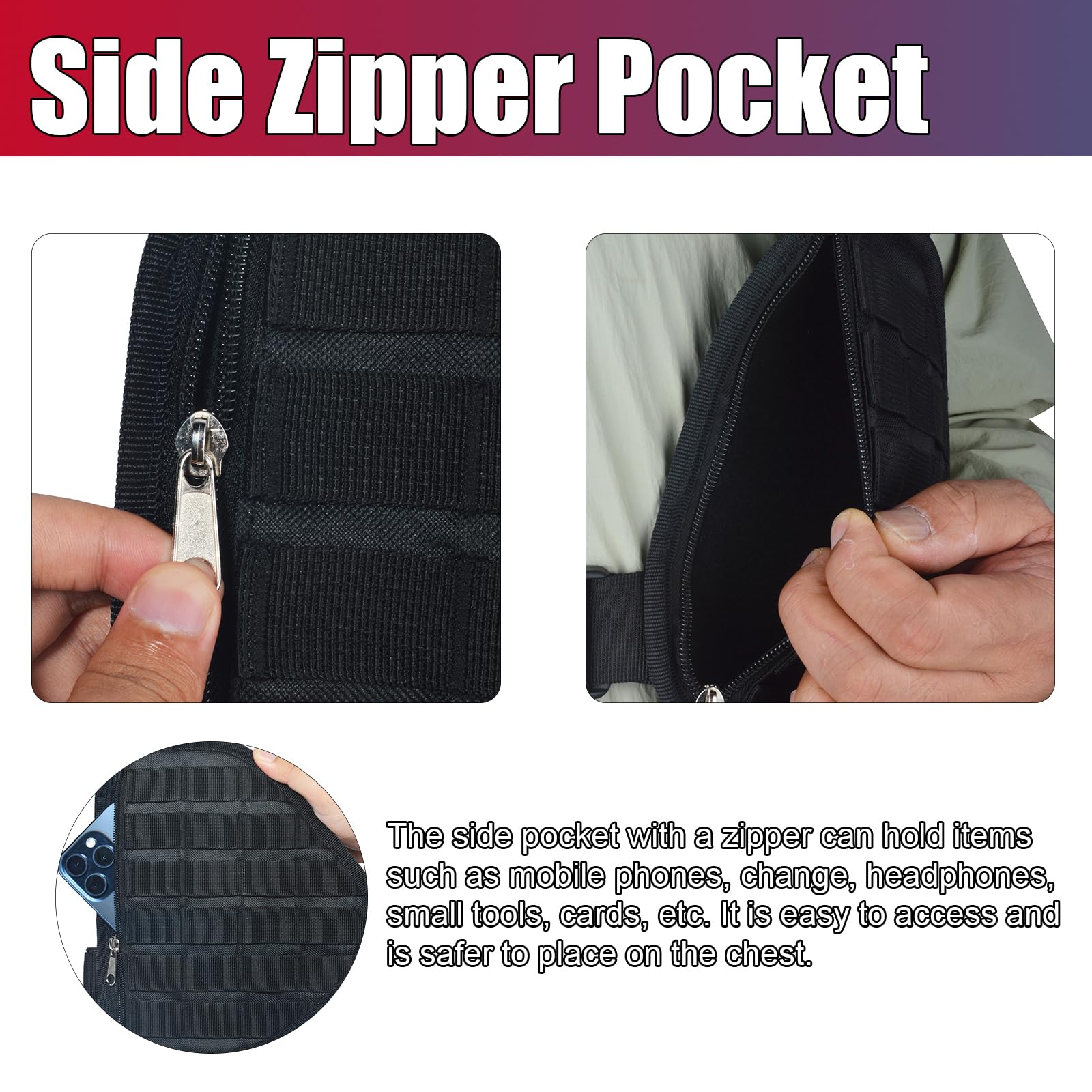 Uniwersalna torba Molle Pouch, nylonowy uchwyt z systemem Molle, torba na klatkę piersiową, do użytku na zewnątrz, wojskowych, do wędrówek pieszych