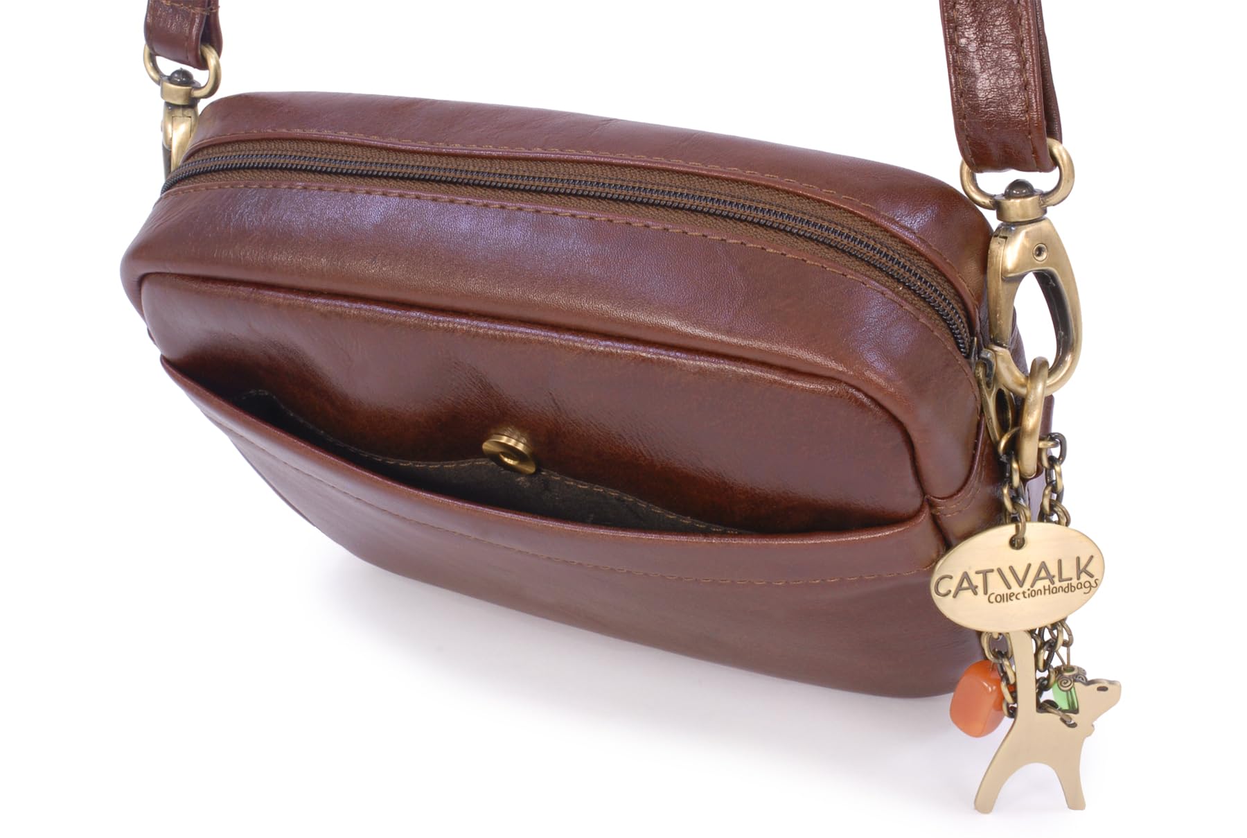 Catwalk Collection Handbags - Mała Damska Skórzana Torebka Crossbody - Torebka Listonoszka Kuferek - Regulowany Pasek na Ramię - Polly